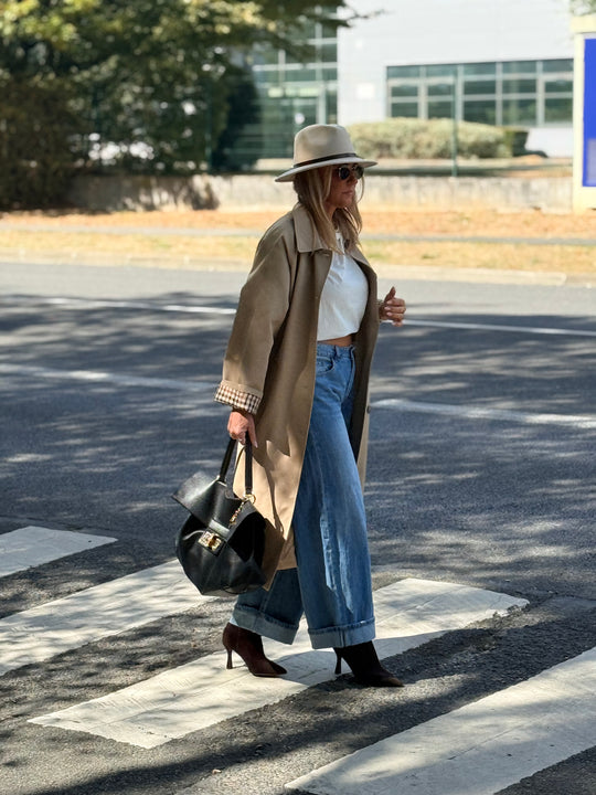 Trench Taupe manche rever carreaux 6501