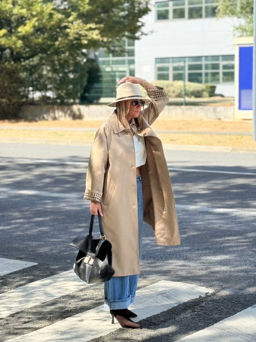 Trench Taupe manche rever carreaux 6501