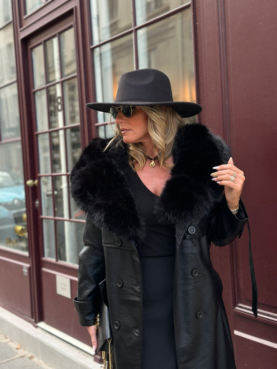 Trench long col fourrure noir 2184