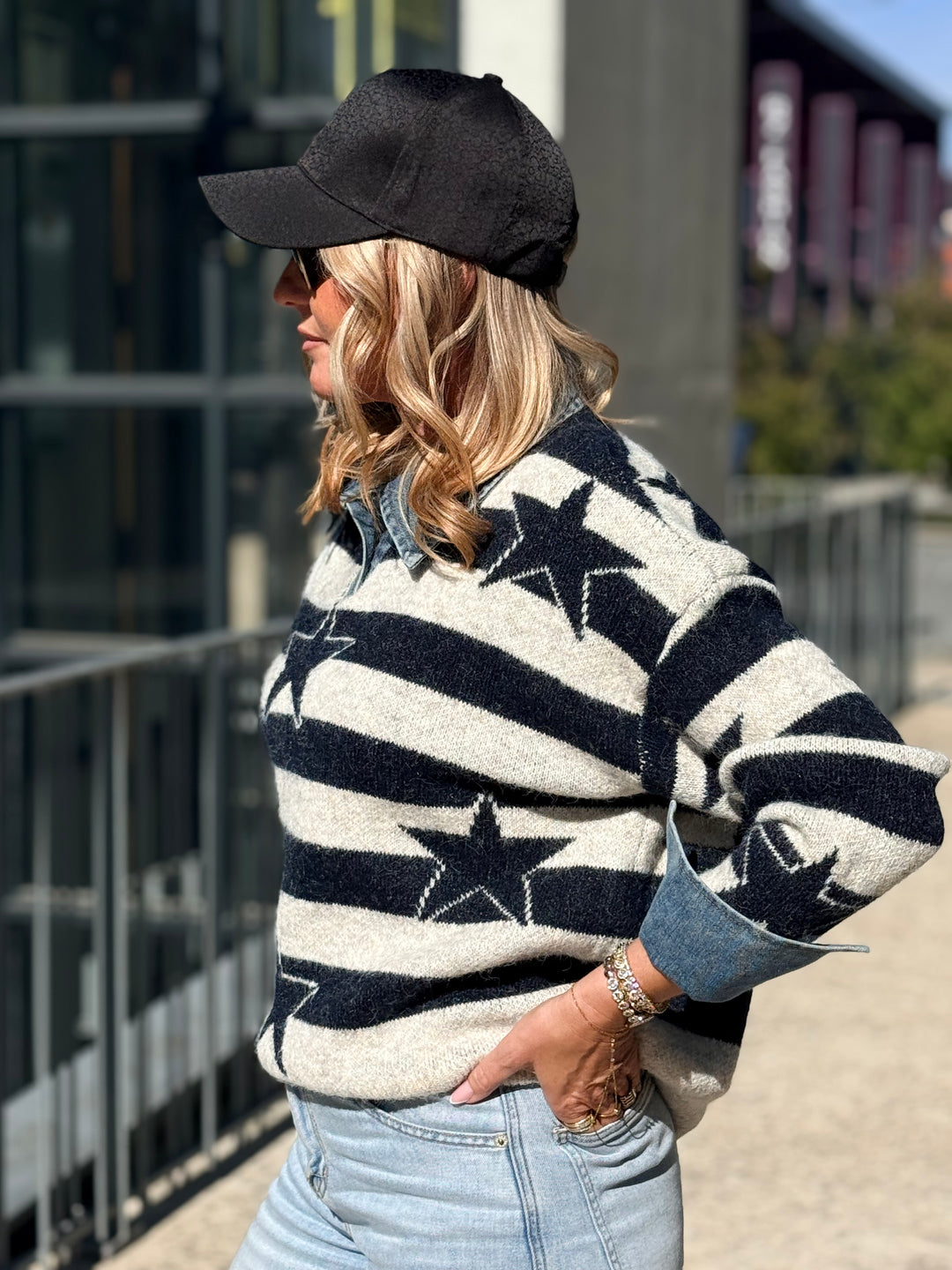 Pull étoiles jean bleu Lp013