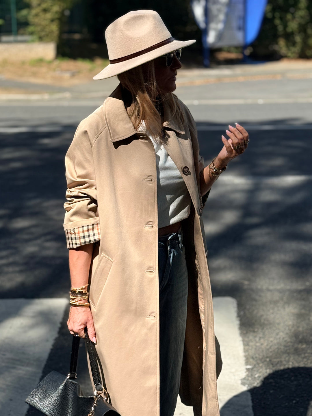 Trench Taupe manche rever carreaux 6501