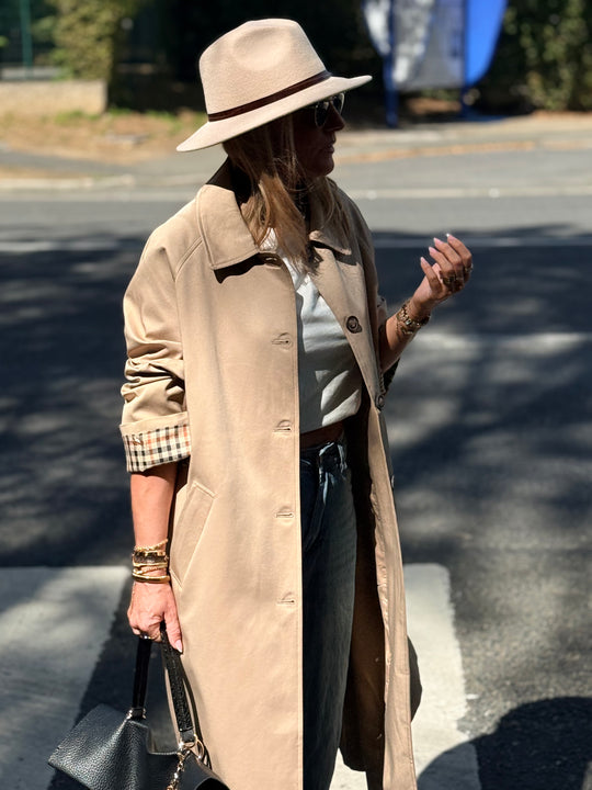 Trench Taupe manche rever carreaux 6501