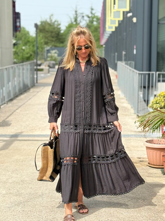 Robe/Gilet brodé boutonné Noir  1598