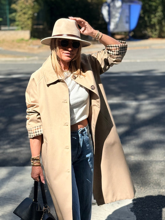 Trench Taupe manche rever carreaux 6501