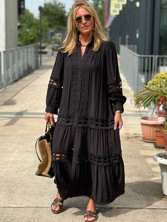 Robe/Gilet brodé boutonné Noir  1598