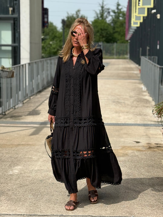 Robe/Gilet brodé boutonné Noir  1598
