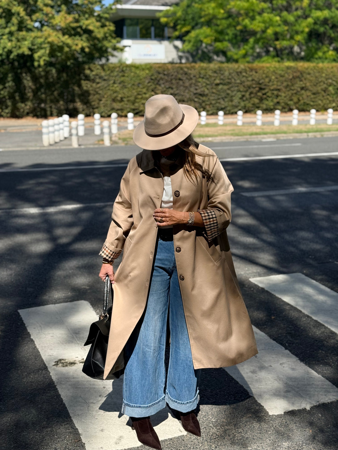 Trench Taupe manche rever carreaux 6501