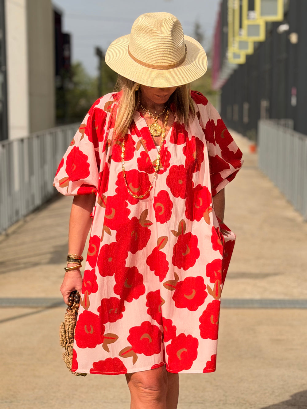 robe volant fleuri rouge 84505