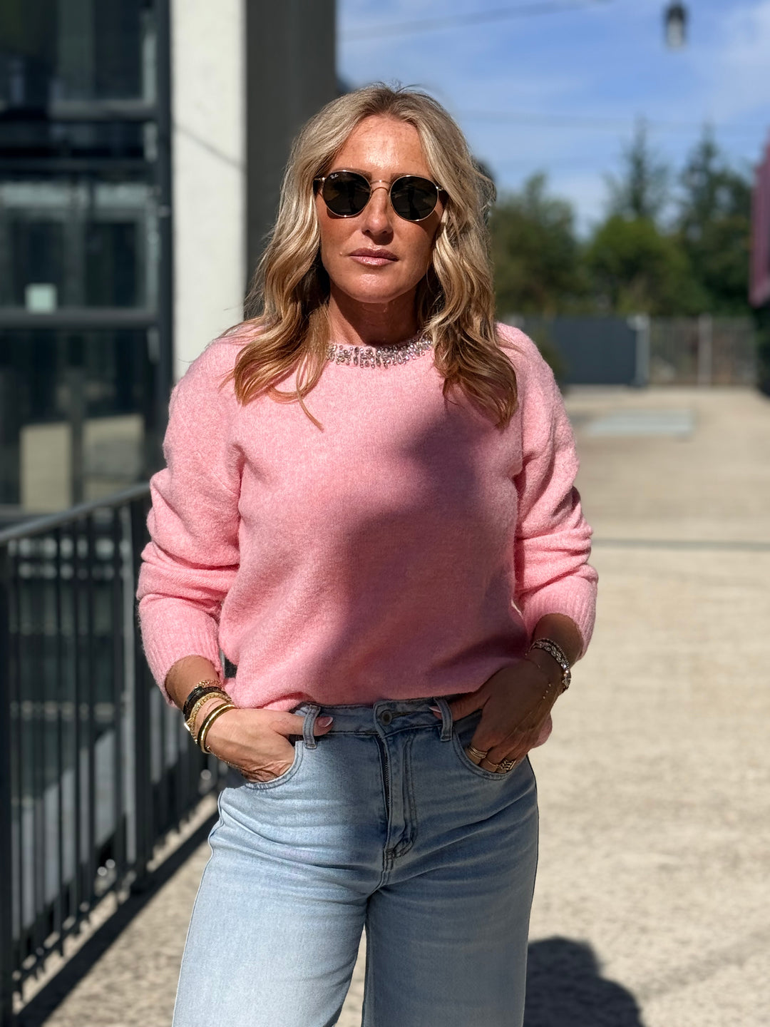 Pull col strass rose 2628