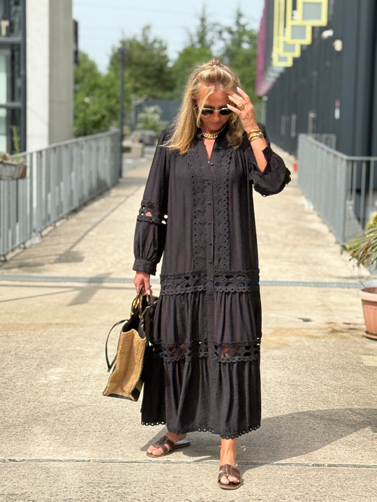 Robe/Gilet brodé boutonné Noir  1598