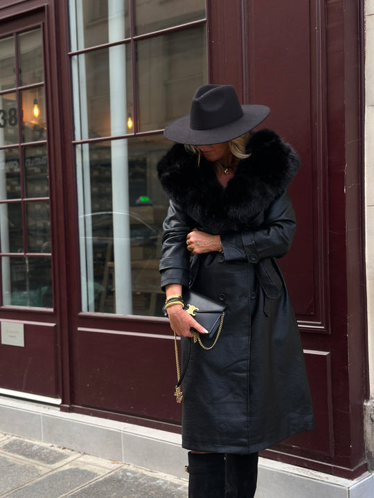 Trench long col fourrure noir 2184