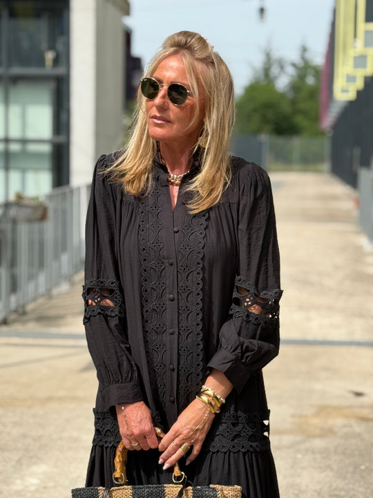 Robe/Gilet brodé boutonné Noir  1598