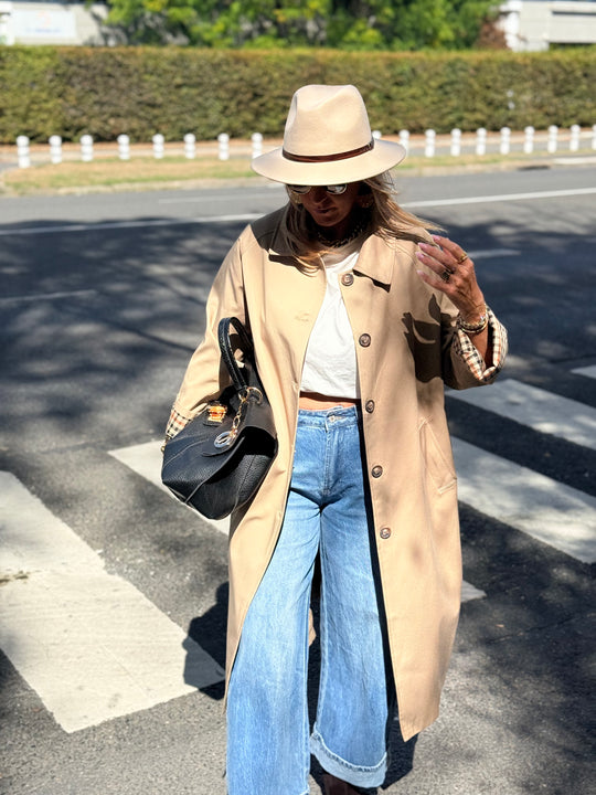 Trench Taupe manche rever carreaux 6501
