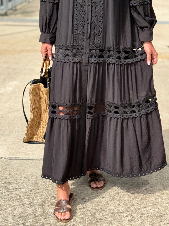 Robe/Gilet brodé boutonné Noir  1598