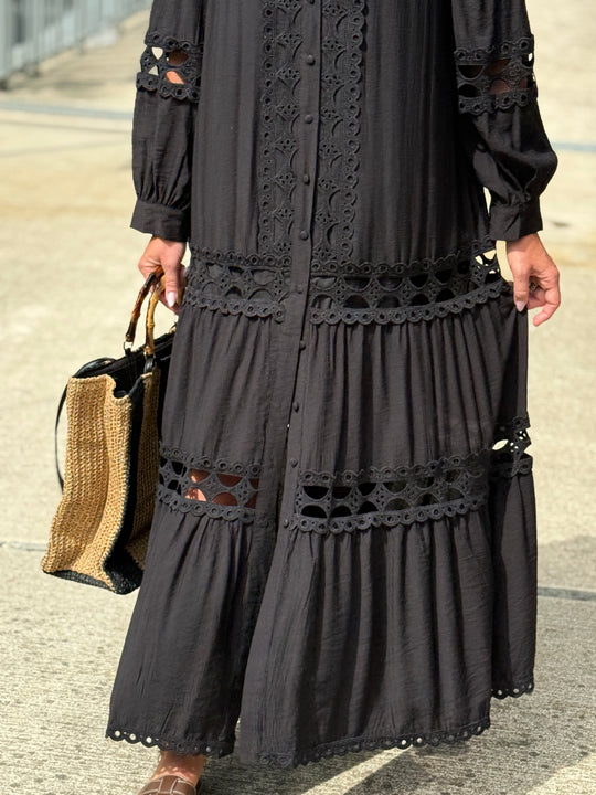 Robe/Gilet brodé boutonné Noir  1598