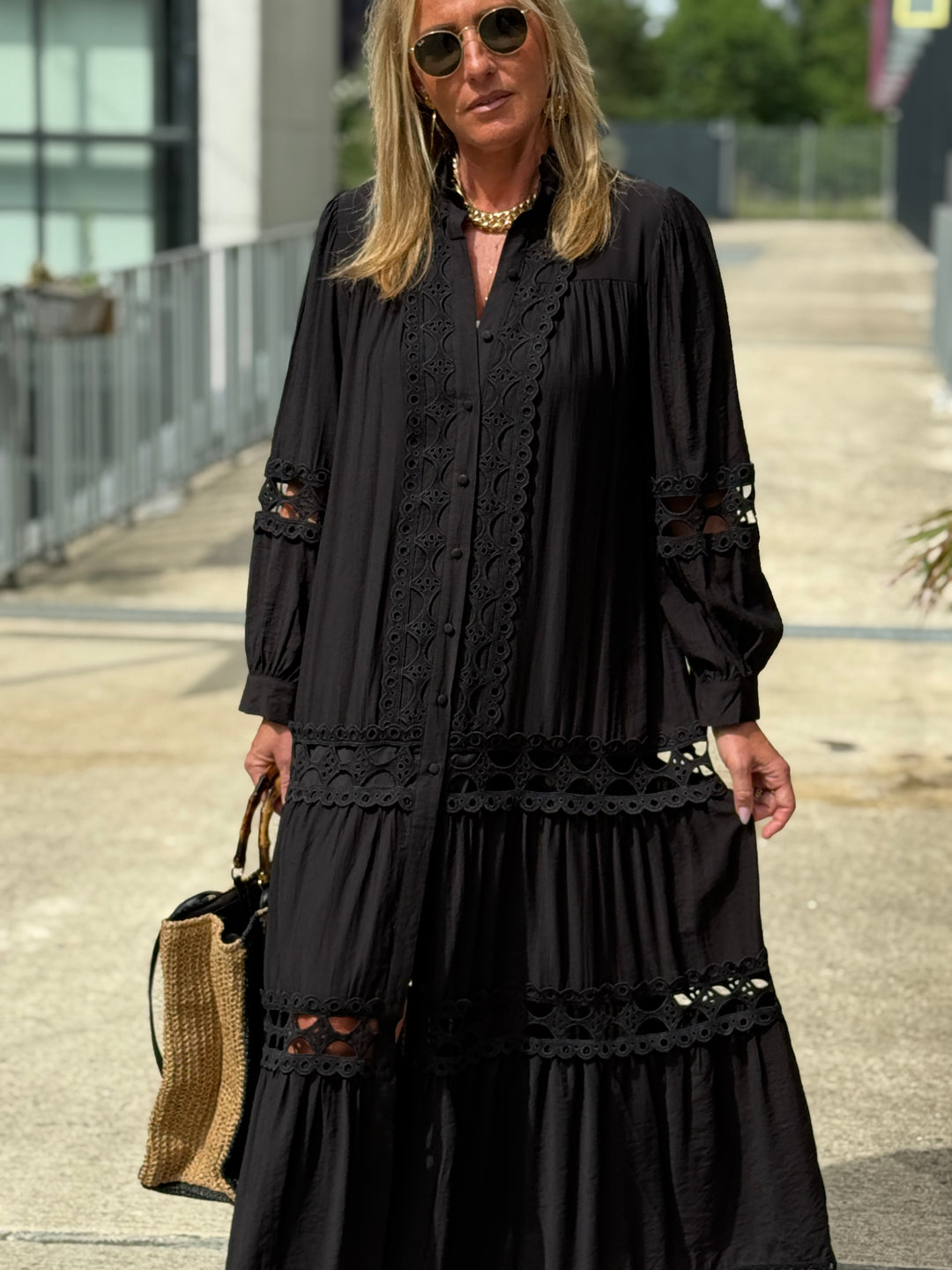 Robe/Gilet brodé boutonné Noir  1598