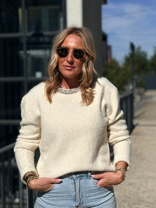 Pull col strass Ecru 2628