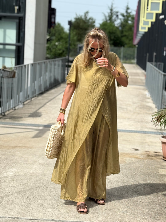 Ensemble tunique croisée + pantalon OLIVE