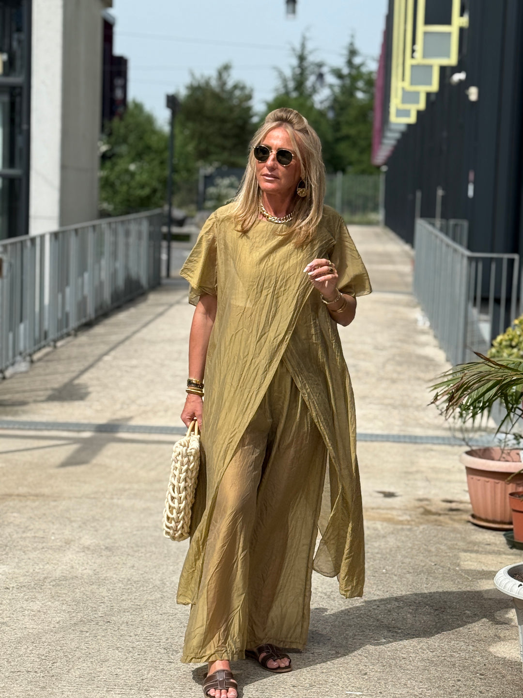 Ensemble tunique croisée + pantalon OLIVE