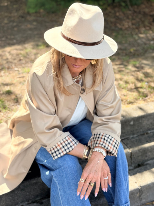 Trench Taupe manche rever carreaux 6501