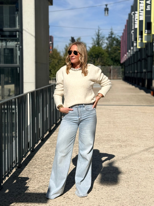 Pull col strass Ecru 2628