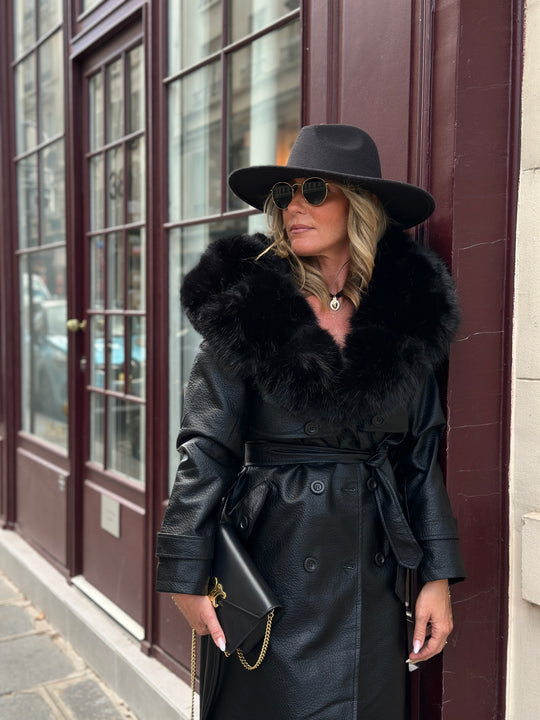 Trench long col fourrure noir 2184