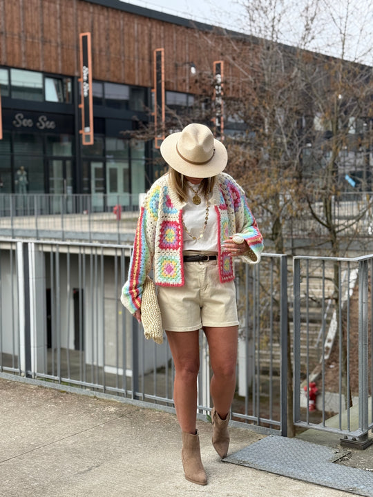 Pull gilet a crochet écru MD0029