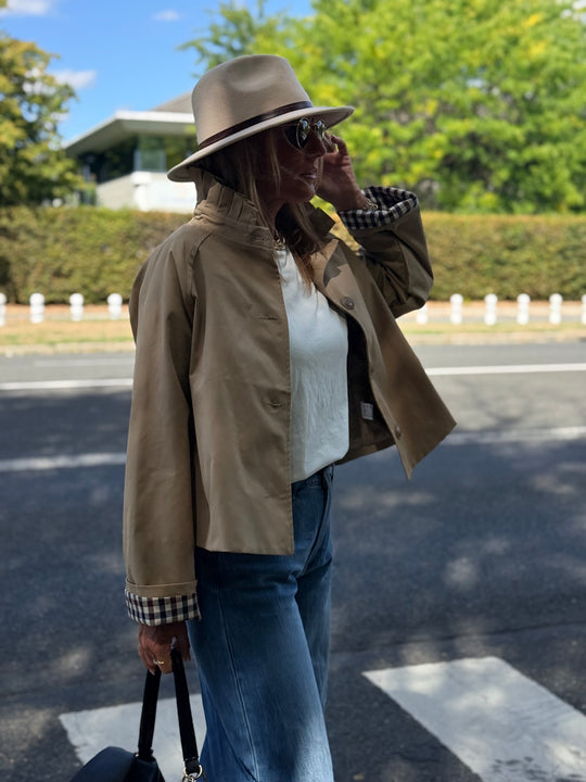 Veste Beige manche rever carreaux M7575