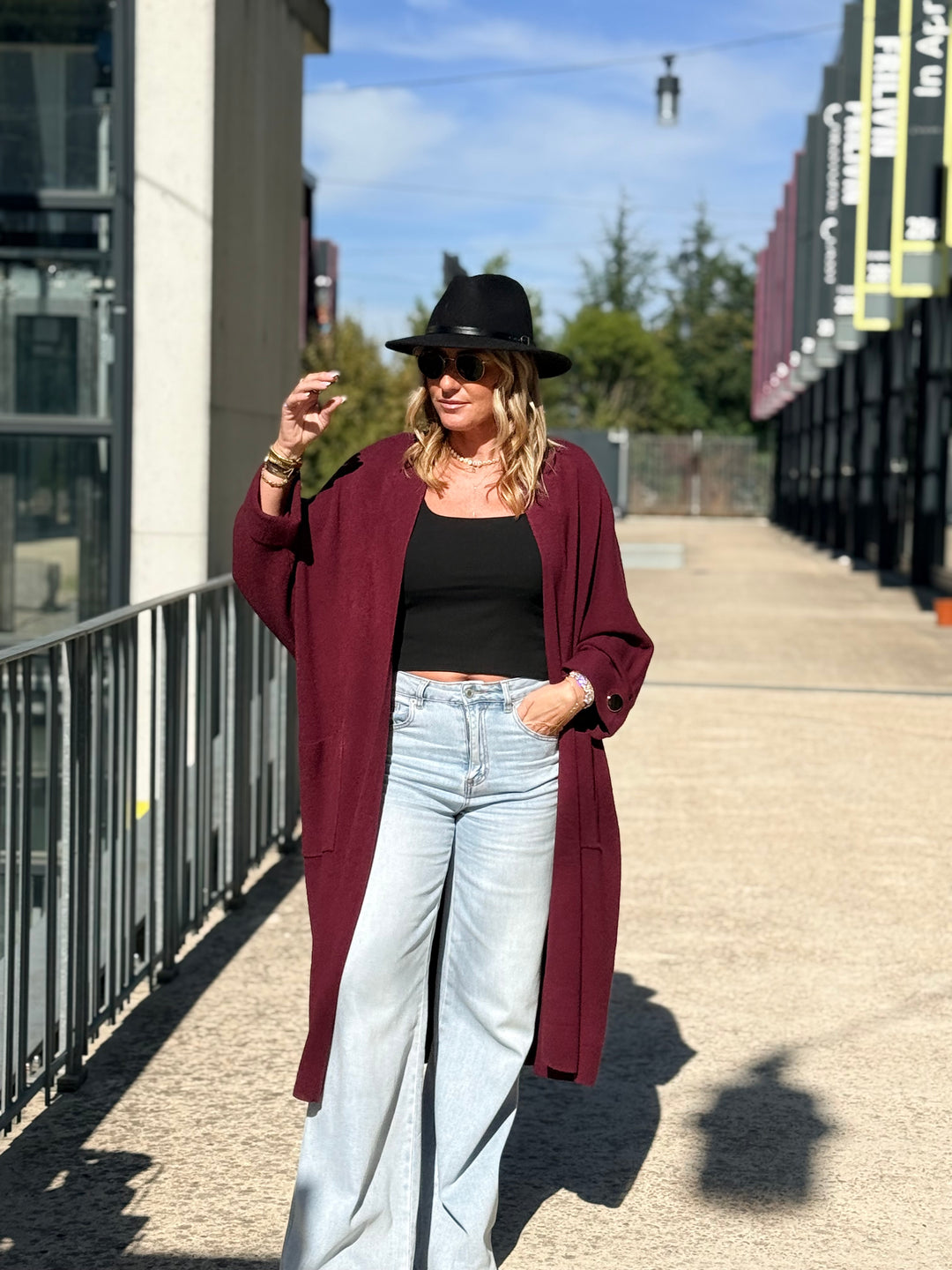 Gilet long bouton or B1713 Bordeaux