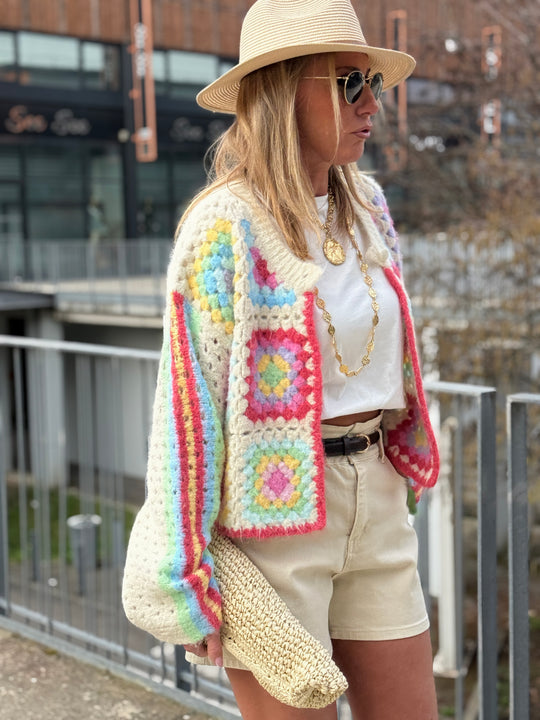 Pull gilet a crochet écru MD0029