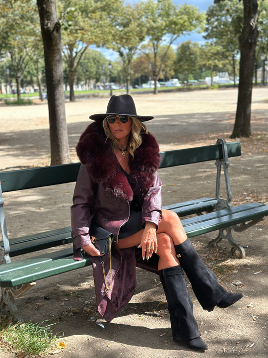 Trench long col fourrure bordeaux 2184