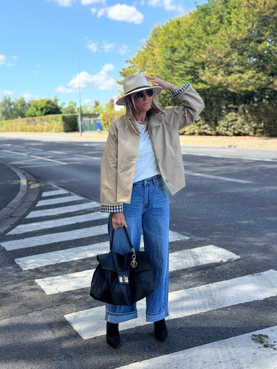 Veste Beige manche rever carreaux M7575