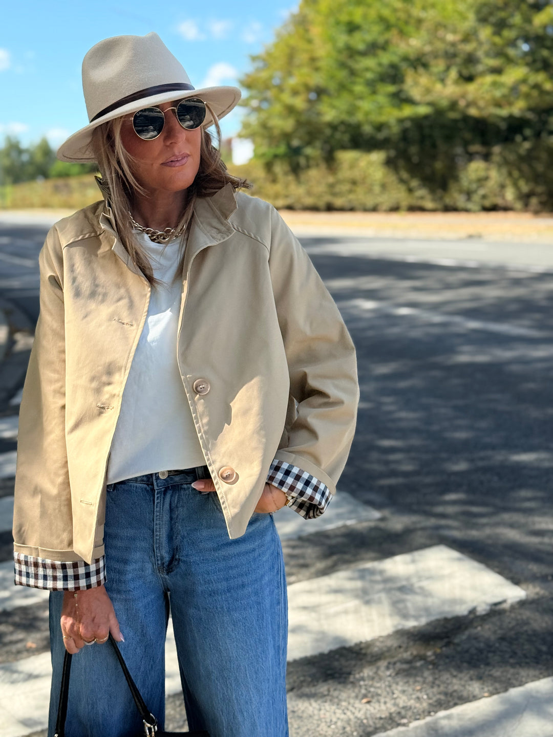 Veste Beige manche rever carreaux M7575