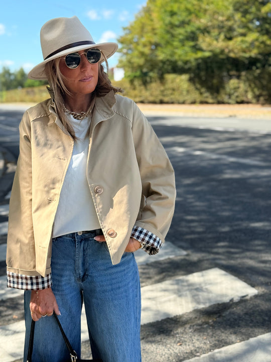 Veste Beige manche rever carreaux M7575