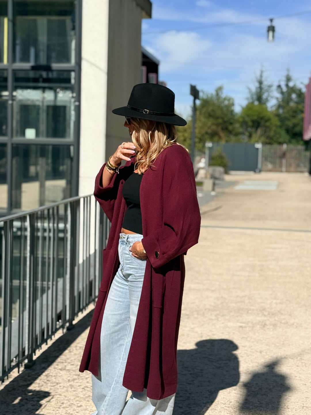 Gilet long bouton or B1713 Bordeaux