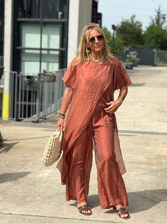 Ensemble tunique croisée + pantalon TERRACOTTA