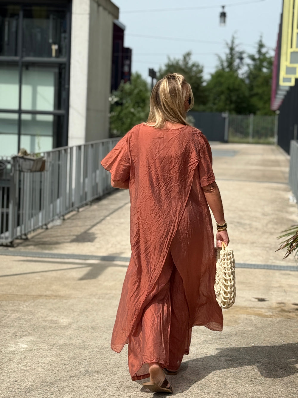 Ensemble tunique croisée + pantalon TERRACOTTA
