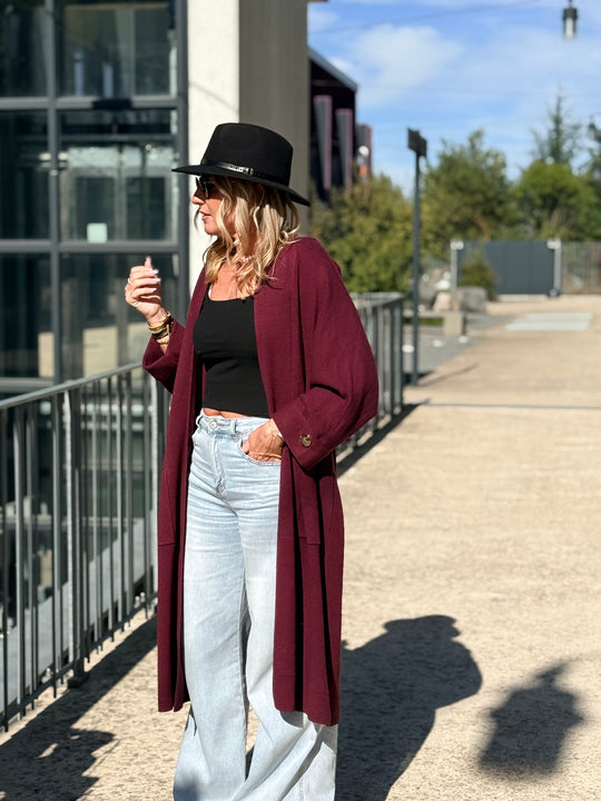 Gilet long bouton or B1713 Bordeaux