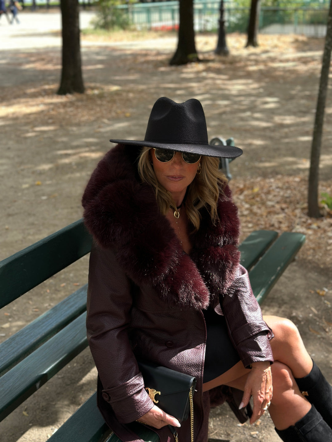 Trench long col fourrure bordeaux 2184