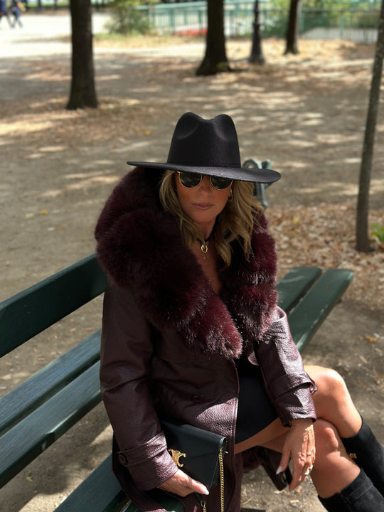 Trench long col fourrure bordeaux 2184