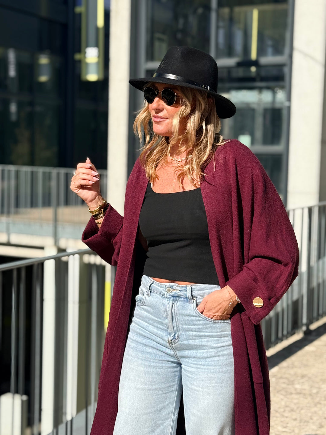 Gilet long bouton or B1713 Bordeaux