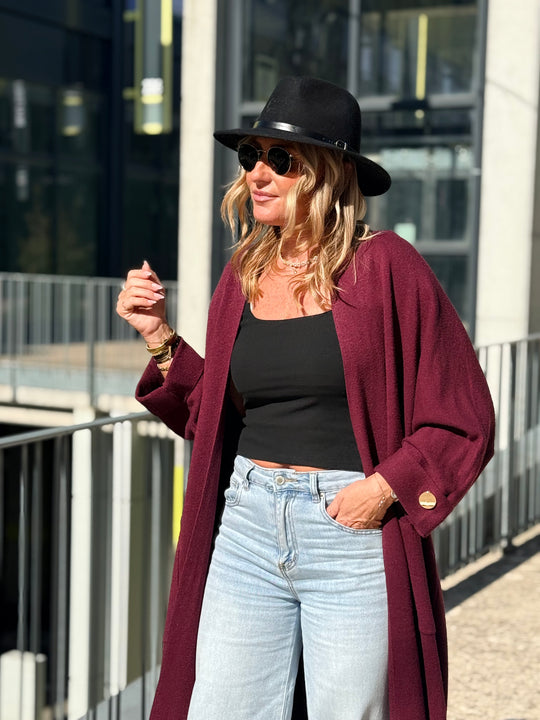 Gilet long bouton or B1713 Bordeaux