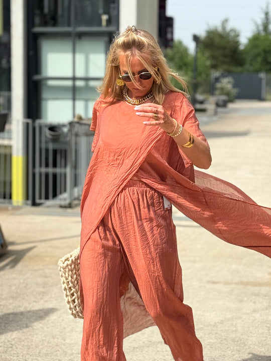 Ensemble tunique croisée + pantalon TERRACOTTA