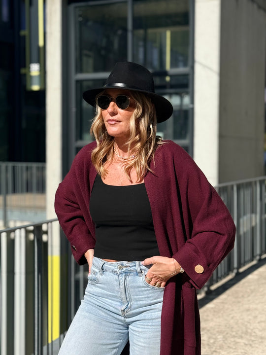 Gilet long bouton or B1713 Bordeaux