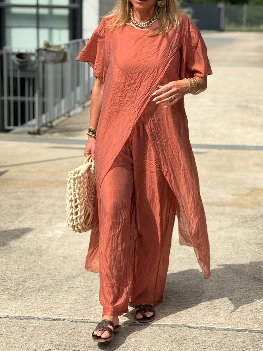 Ensemble tunique croisée + pantalon TERRACOTTA