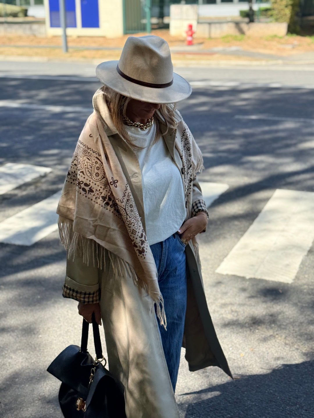 Trench Beige manche rever carreaux 6501