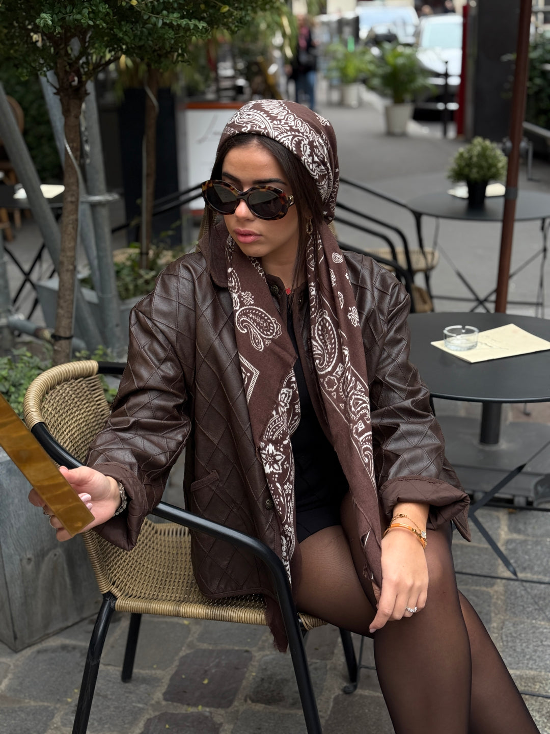 Veste carreaux similicuir Choco col effet daim 30517