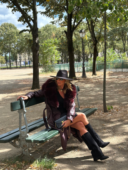 Trench long col fourrure bordeaux 2184
