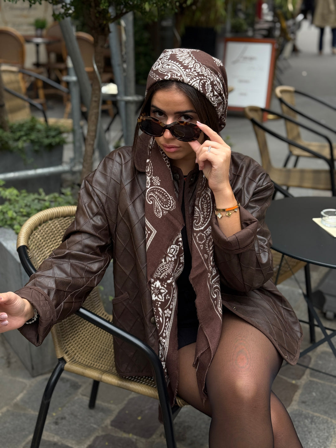 Veste carreaux similicuir Choco col effet daim 30517