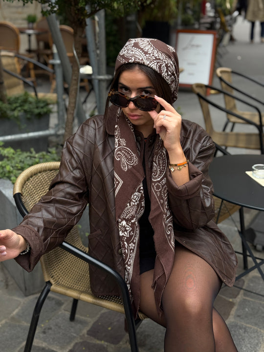 Veste carreaux similicuir Choco col effet daim 30517